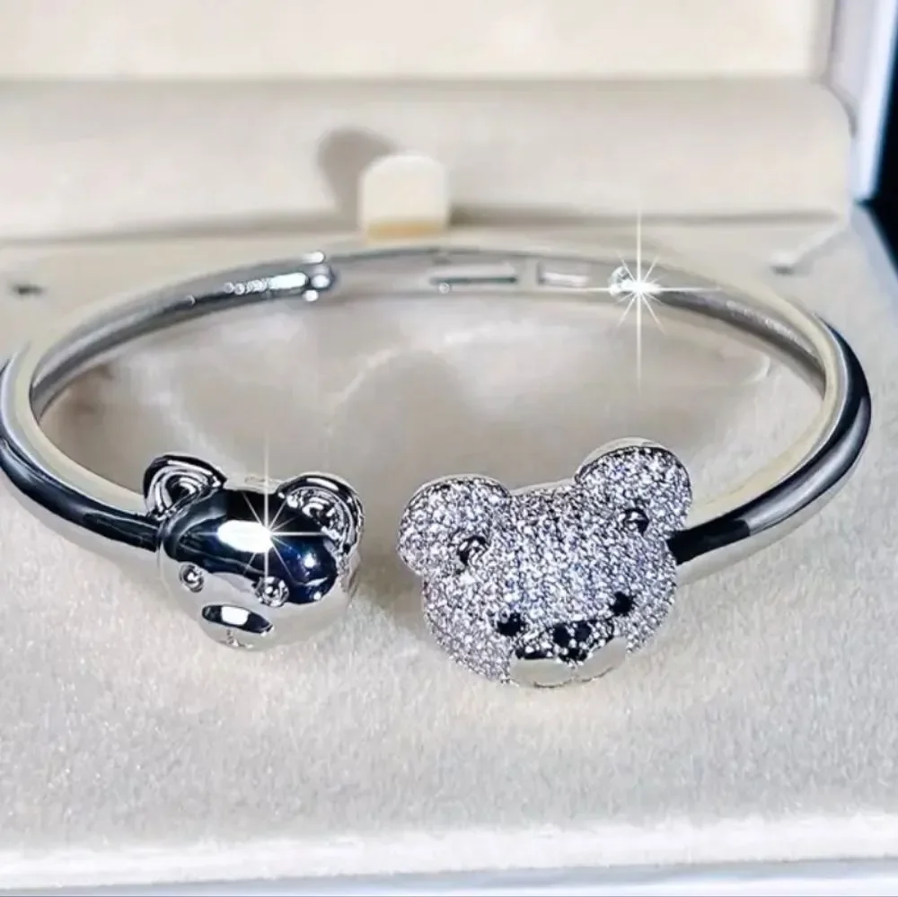 18k Gold Plated Diamond Bear Bracelet Bangle